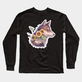 Lone Wolf With Flowers Long Sleeve T-Shirt